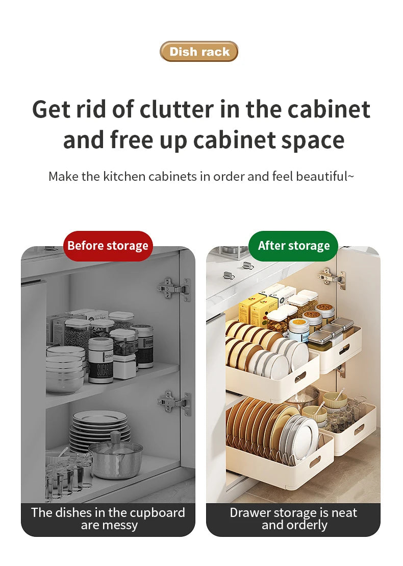 Kitchen Sliding Dish Rack Home Pull-out Drawer Bowl Storage Shelf Dish Drying Storage Box With Sliding Rail Kitchen Storage Rack - You Offer