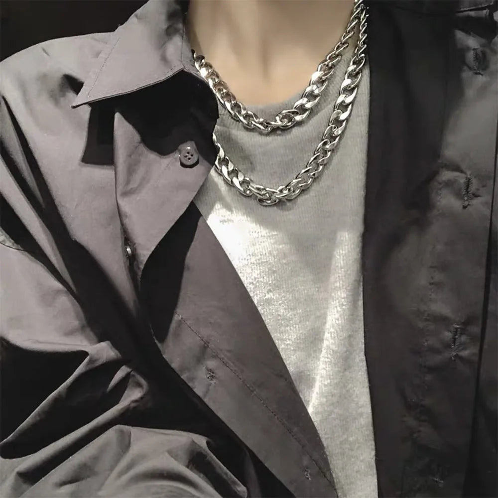 HNSP 316L Stainless Steel Cuban Flat Chain Necklace For Men Male Neck Jewelry Accessories - You Offer