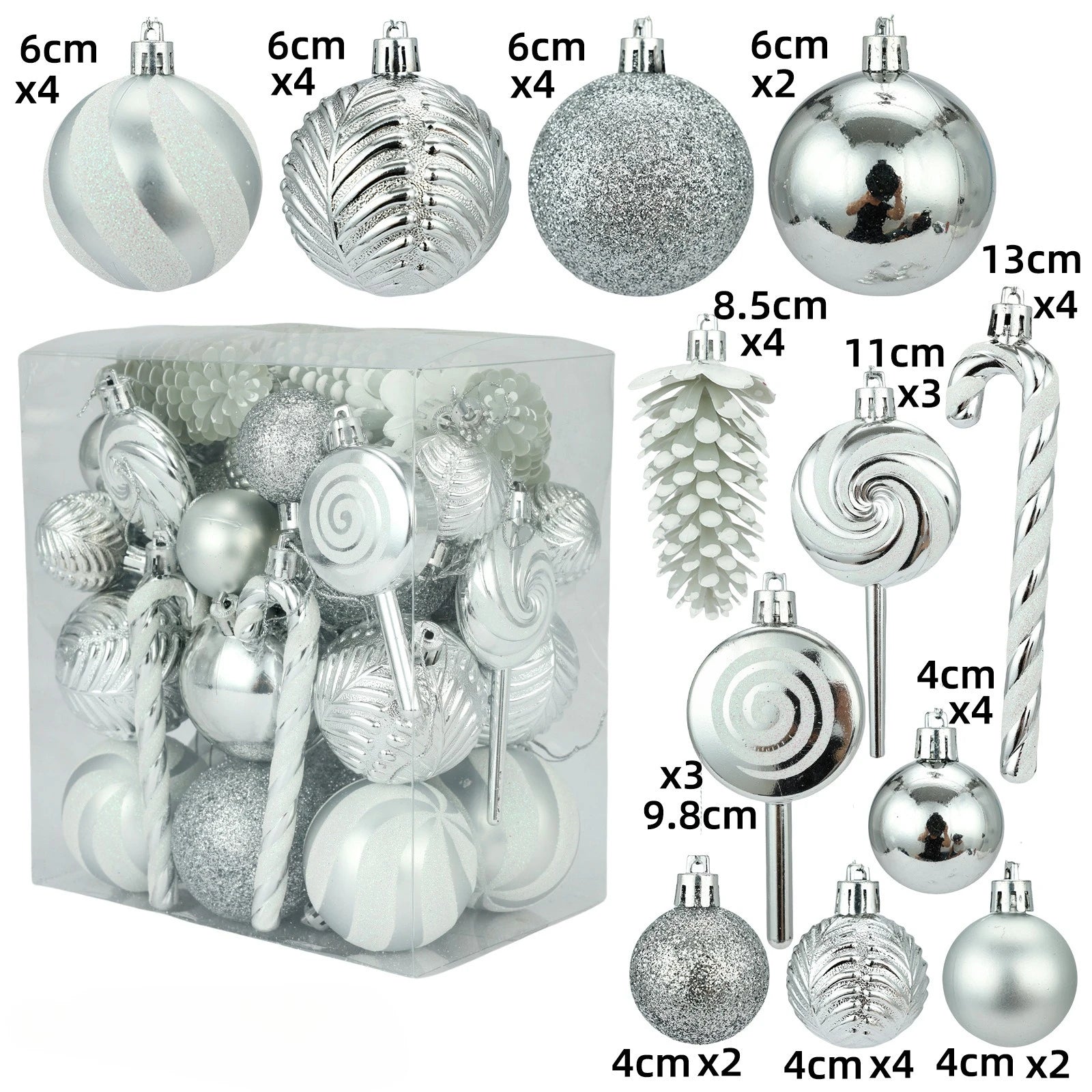 29/40/50pcs Silver Red Special-shaped Christmas Ball Ornaments Christmas Tree Party Decoration Christmas Spheres Pendant New