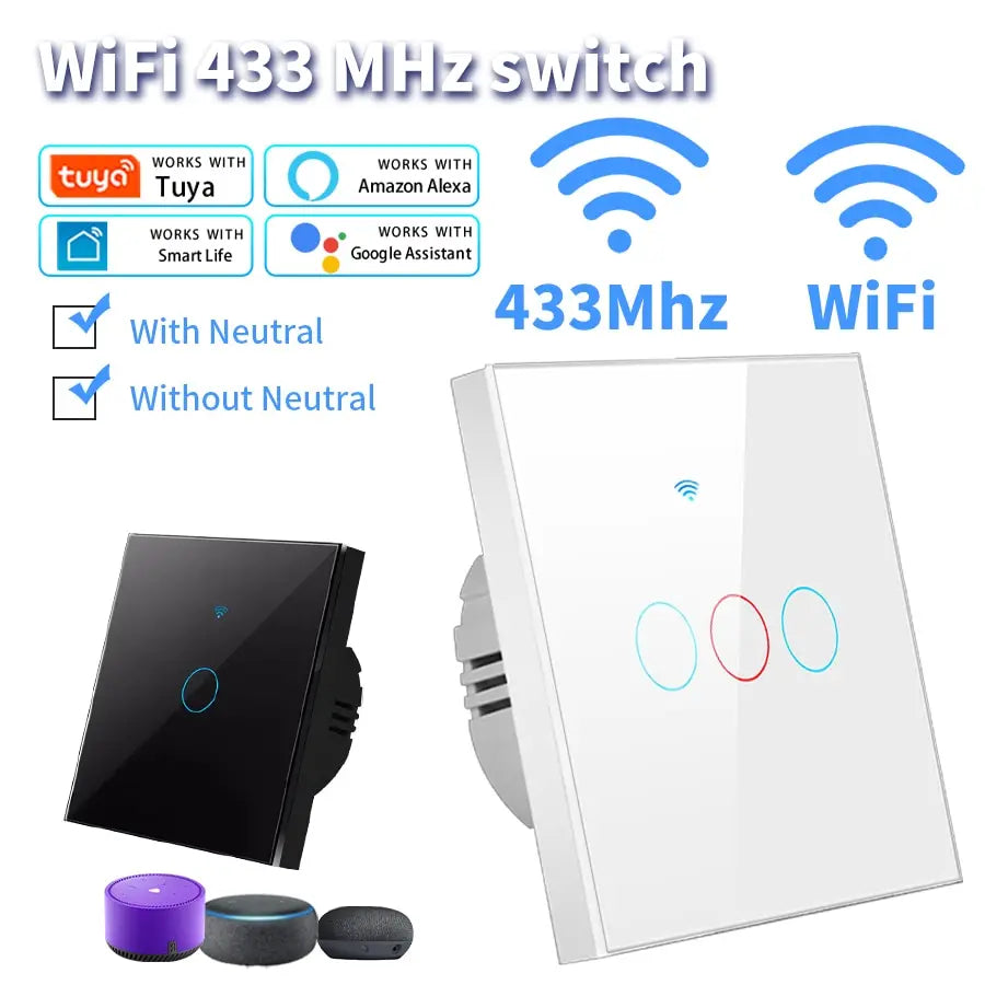 EU Smart Switches 1/2/3Gang Tuya Wifi Touch Light Switch Wall Sensor Switches Smart Life For Alexa Google Home 433RF Remote