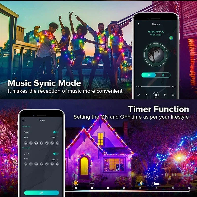 Smart LED Fairy Lights RGB Wire String Lights App Remote Control USB Powered Music Sync for Weddings Outdoor Parties Home Decor