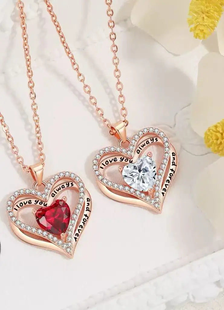 Heart Pendant Necklaces For Women With Rose Flower Gift Box Girlfriend Mother Family Birthday Fashion Romantic Surprise Gifts - You Offer