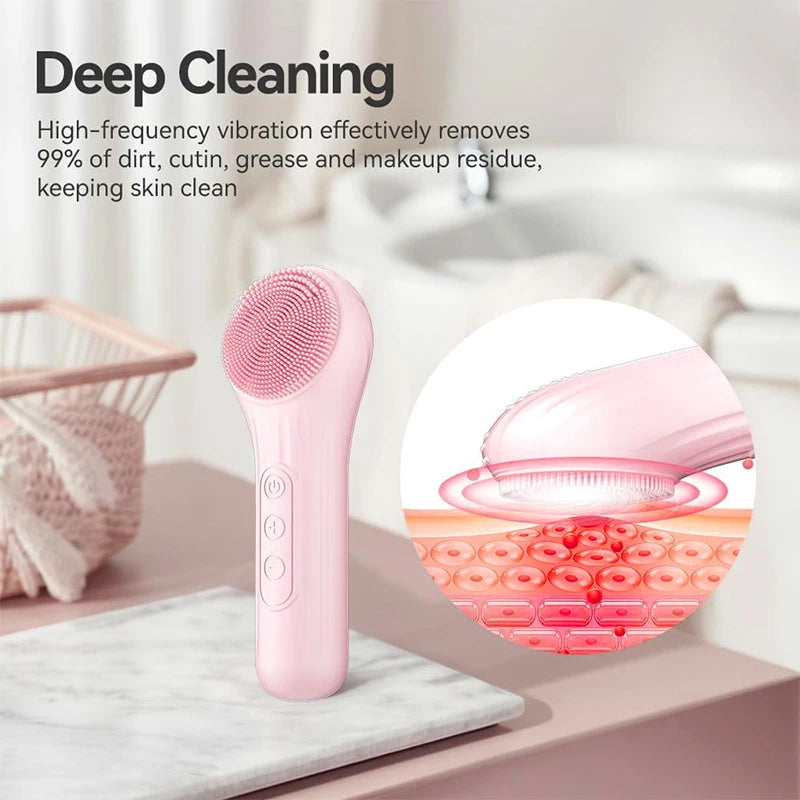 Sonic IPX7 Waterproof Facial Cleansing Brush Device Face Skin Care Scrubber Exfoliator Cleaner Vibration Massager Deep Cleansing