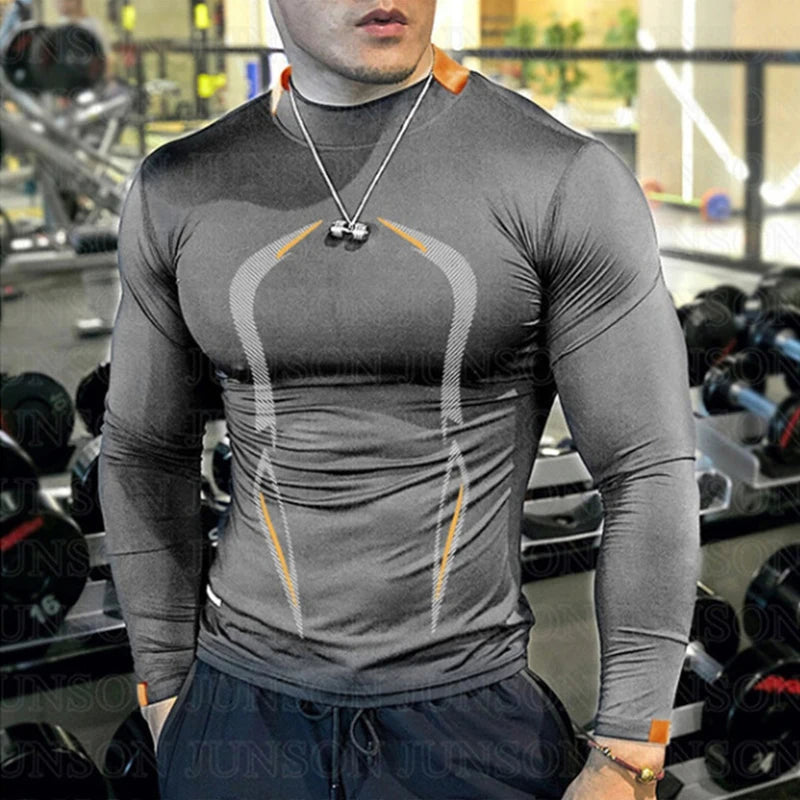 Men Long Sleeve t-Shirt Quick Drying Compression Gym t Shirt Man Oversized Casual Shirts Tops Breathable Blouse Tees Men Clothes