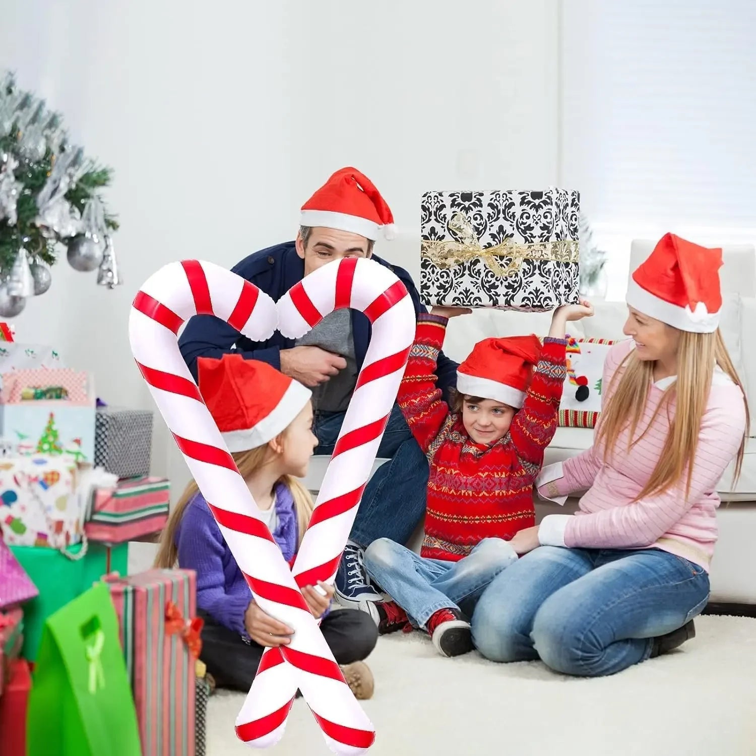 1/10PCS Inflatable Christmas Candy Cane Xmas Candy Cane Balloons Xmas Tree Hanging Ornament New Year Party Decor Christmas Gift