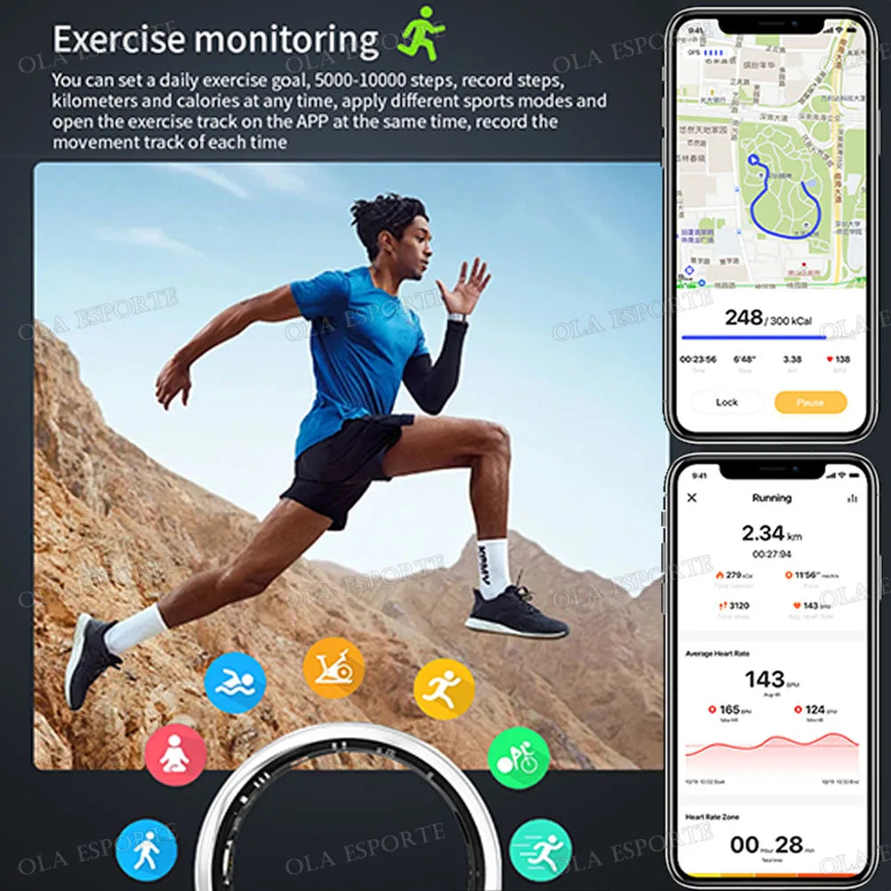 2025 New Smart Ring Men Women Camera Control Heart Rate Blood Oxygen Monitor Smartring IP68 & 5ATM Waterproof Multi-sports Modes