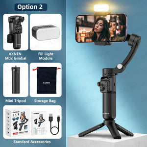 AXNEN M02 Gimbal Smartphone Stabilizer 3-Axis Anti-shake Video Record Handheld Selfie Gimbals for iPhone Android Face Tracking