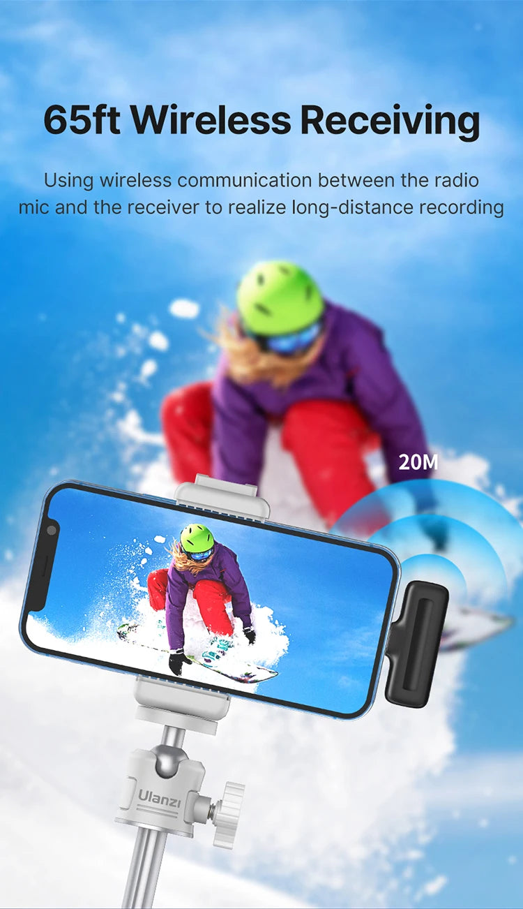 Ulanzi J12 Wireless Lavalier Microphone Audio Video Recording Mini Mic Plug Play For Smartphone Android iPhone Live Broadcast