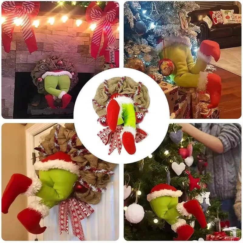 17.72inch Christmas Thief Wreath,Christmas Elf Leg Wreath, Christmas Burlap Wreath, Holiday Decoration