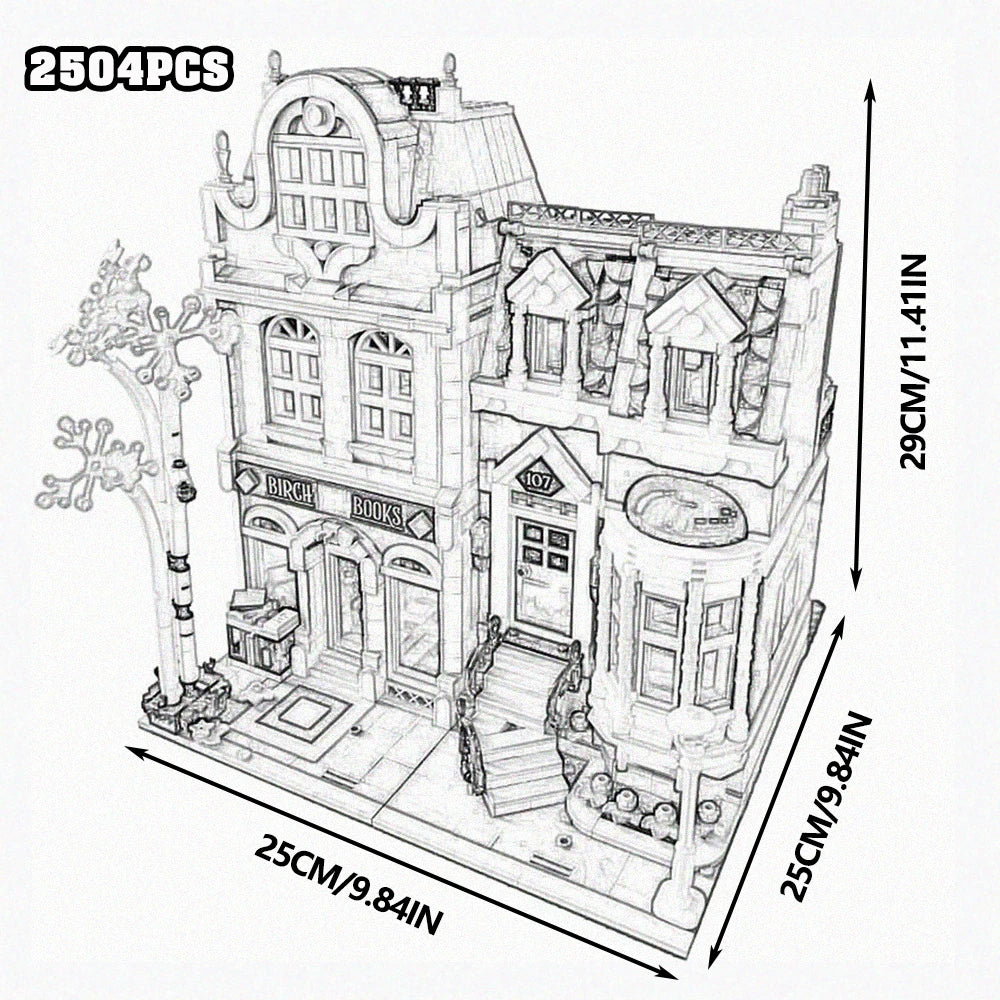 Creative Expert Brick Bank Cafe Corner Model MOC Street View House Building Blocks Toys Pet Book Shop Town Hall Downtown Diner