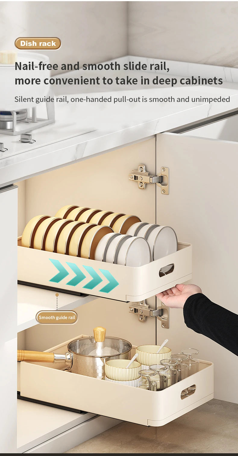 Kitchen Sliding Dish Rack Home Pull-out Drawer Bowl Storage Shelf Dish Drying Storage Box With Sliding Rail Kitchen Storage Rack - You Offer