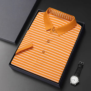 2026 Men's New Striped Cotton Business Casual Short Sleeved POLO Shirt Fashion Short Sleeved Comfortable and Breathable Top