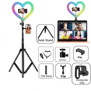 10 Inch RGB Heart LED Selfie Ring Light Dimmable Vedio Ring Lamp Photo Photographic Lighting Tripod For Phone Makeup Live Volg