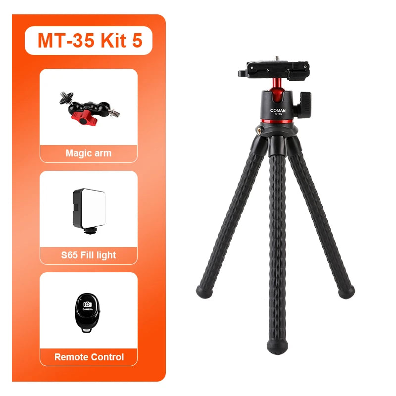COMAN MT-35 Flexible Camera Tripod Hidden Phone Tripod Mount With Cold Shoe Smartphone DSLR Tripod For iPhone 15 Pro Max Samsung