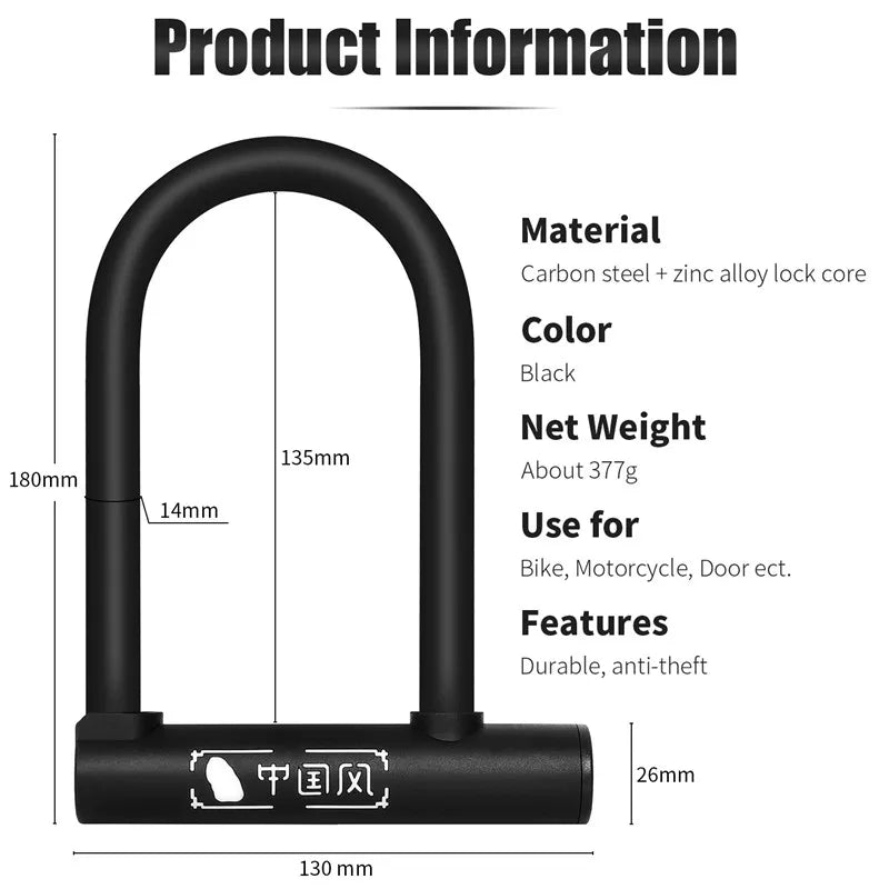 WEST BIKING Bicycle U Lock MTB Road Bike Padlock Portable Anti-theft Safety Motorcycle Scooter Cycling Lock Bicycle Accessories - You Offer