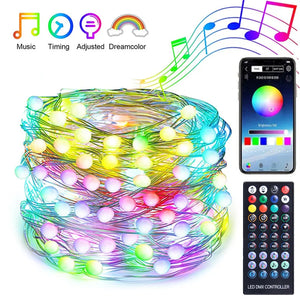 20M 200LEDs Smart App Control Christmas Tree String Light Outdoor USB Remote BT RGB Fairy Lights Garland for Wedding Party Decor