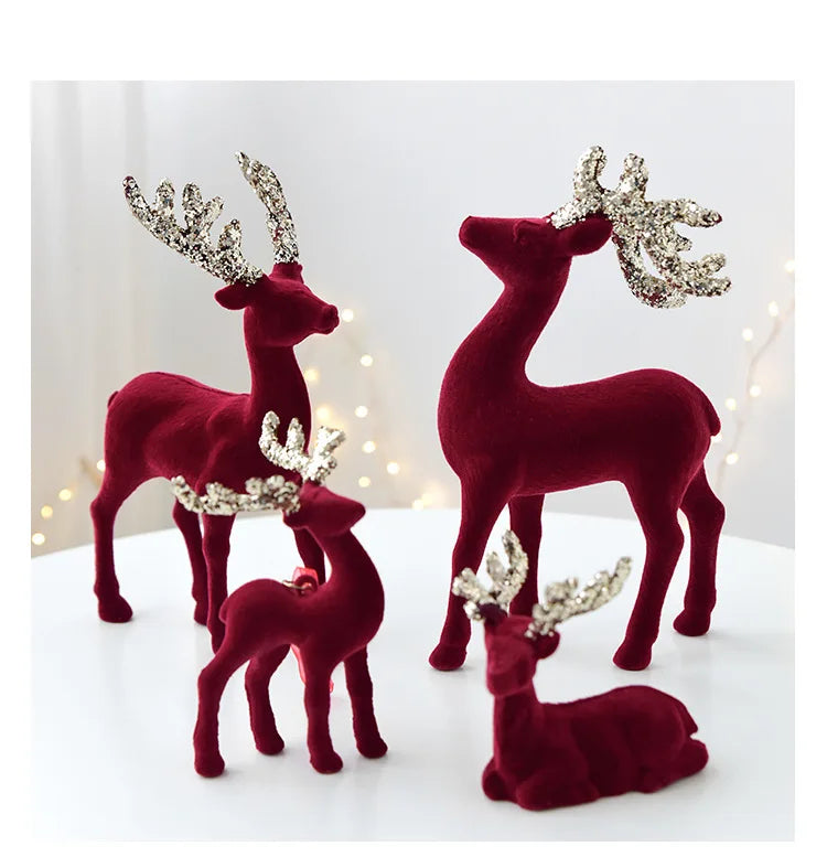 New Christmas elk glitter burgundy flocked deer ornament, Christmas tree pendant, Christmas home decoration handicraft