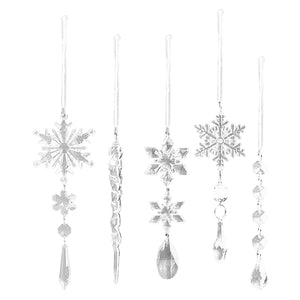 Crystal Clear Snowflake Acrylic Ice Pendants Christmas Tree Hanging Ornaments Icicle Water Drop Decoration For Xmas Party Decor