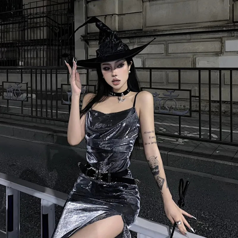 Black Witch Hat Halloween Folds Wizard Party Cosplay Costume Headgear Devil Cap Props Decoration Supplies for Adult Women Men