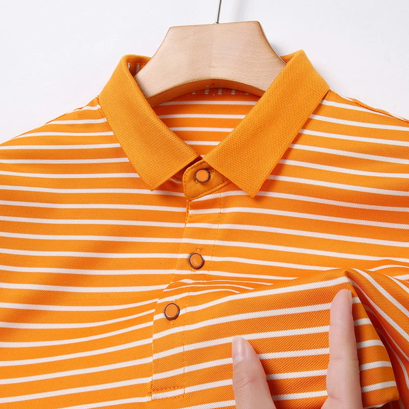 2026 Men's New Striped Cotton Business Casual Short Sleeved POLO Shirt Fashion Short Sleeved Comfortable and Breathable Top