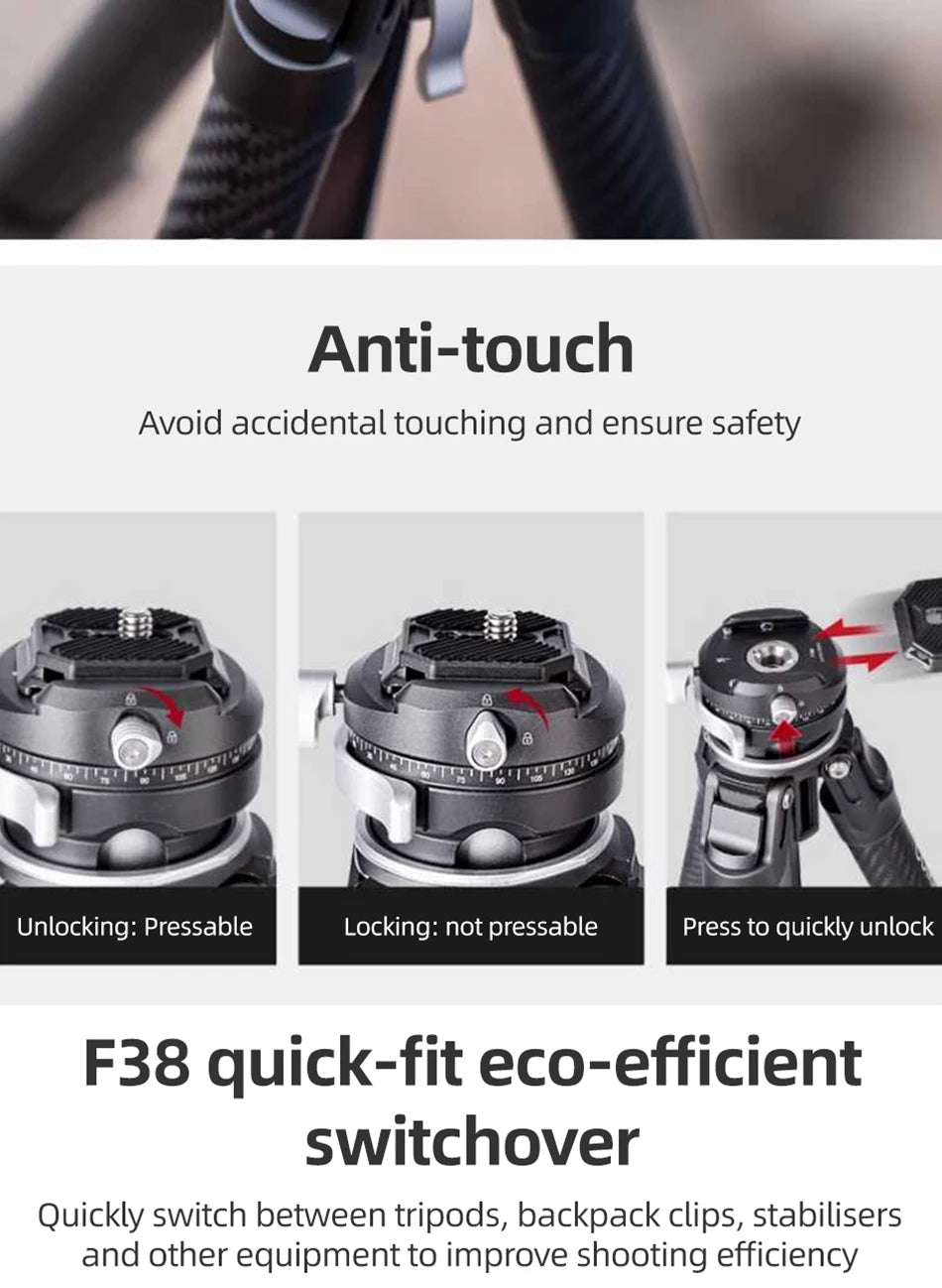 COMAN Zero F38 Carbon Fiber Travel Tripod Lightweight Professional Dslr Camera Tripod For Film making Smartphone Maxload 39.6lbs