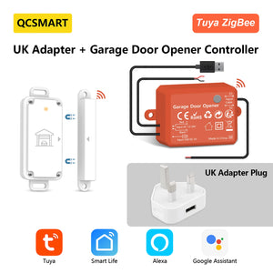 QCSMART ZigBee 3.0 Garage Door Wireless Sensor Opener Controller Tuya Smart Life App Remote Voice Control Google Assistant Alexa