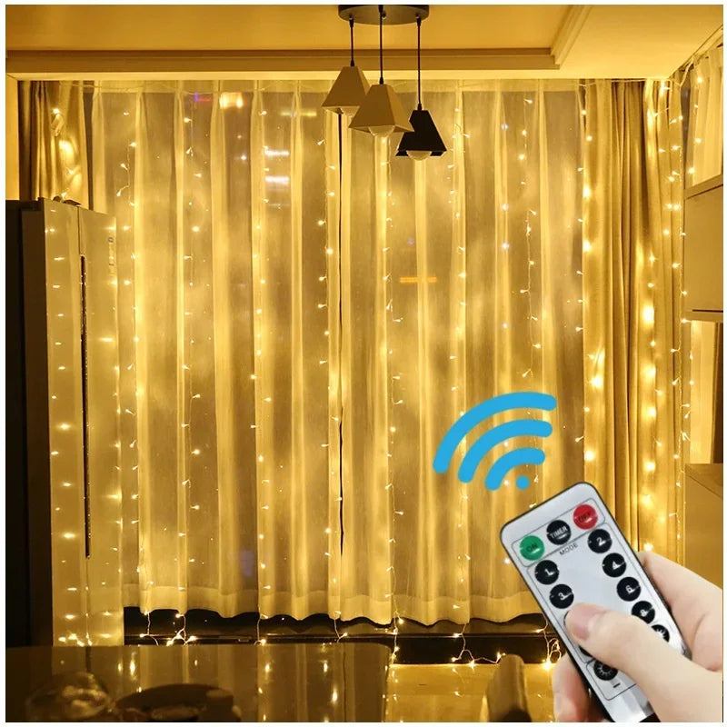 4/6M/8 Mode Curtain Garland on The Window USB Power Fairy Lights Festoon with Remote New Year Garland Led Lights Christmas Decor