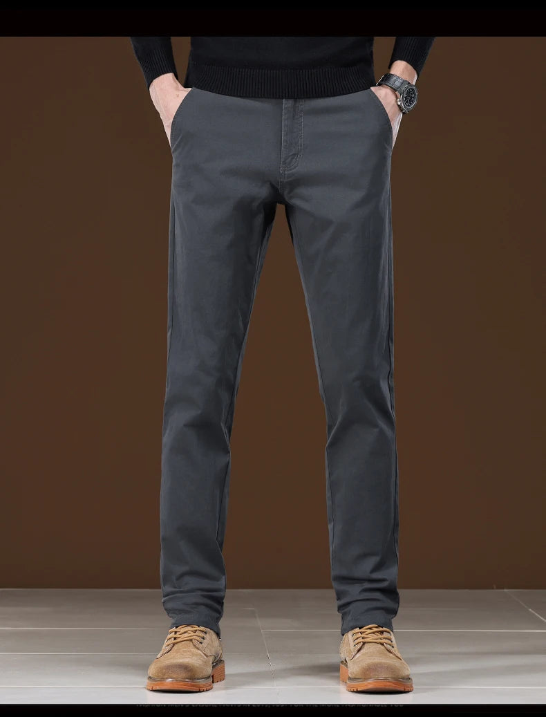 Winter Fleece Men's Casual Pants Business Straight Thick Warmth Fashion Velvet Trousers Classic Solid Color Slim Plush Pants