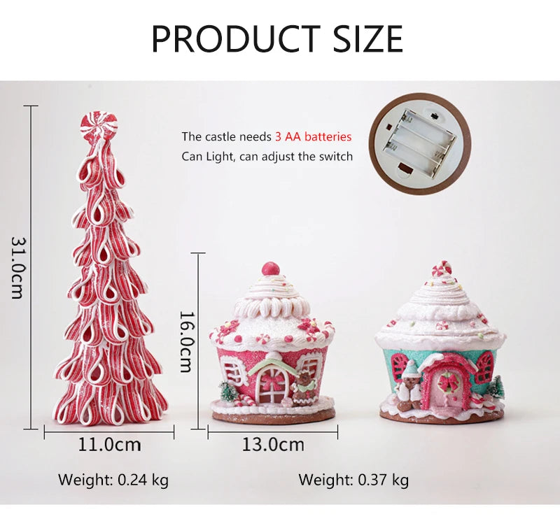 2023 Christmas Luminous Castle Christmas Tree Decoration Ornaments Soft Clay Cute Macaron Accessories Xmas Holiday Supplies