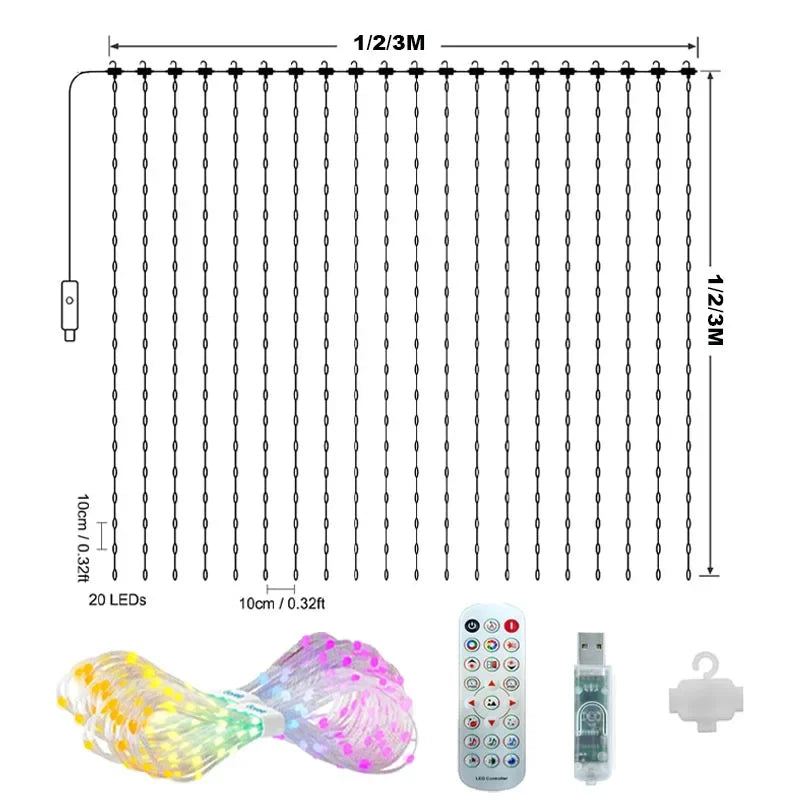 Smart Curtain Lights Window LED Fairy Lights APP Control DIY Pattern Music Sync Waterproof Outdoor Garden Wedding Holiday Decor