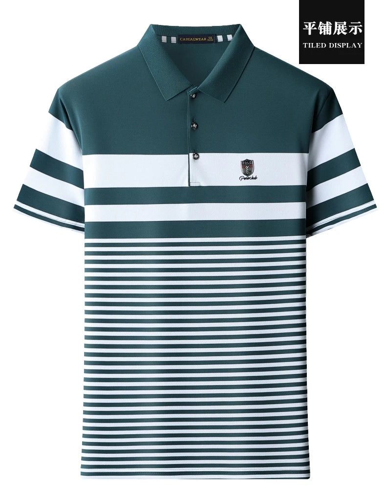 High quality fashion striped short sleeve polo shirt men's luxury brand embossed design summer new breathable T-shirt golf top