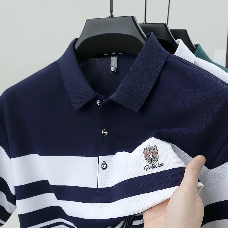 High quality fashion striped short sleeve polo shirt men's luxury brand embossed design summer new breathable T-shirt golf top