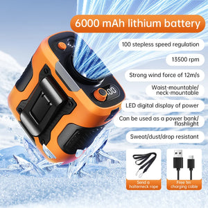 2025 13500RPM High-speed Waist Hanging Electric Fan Portable 6000mAh Power Bank Clip Waist Outdoor Construction Site Small Fan