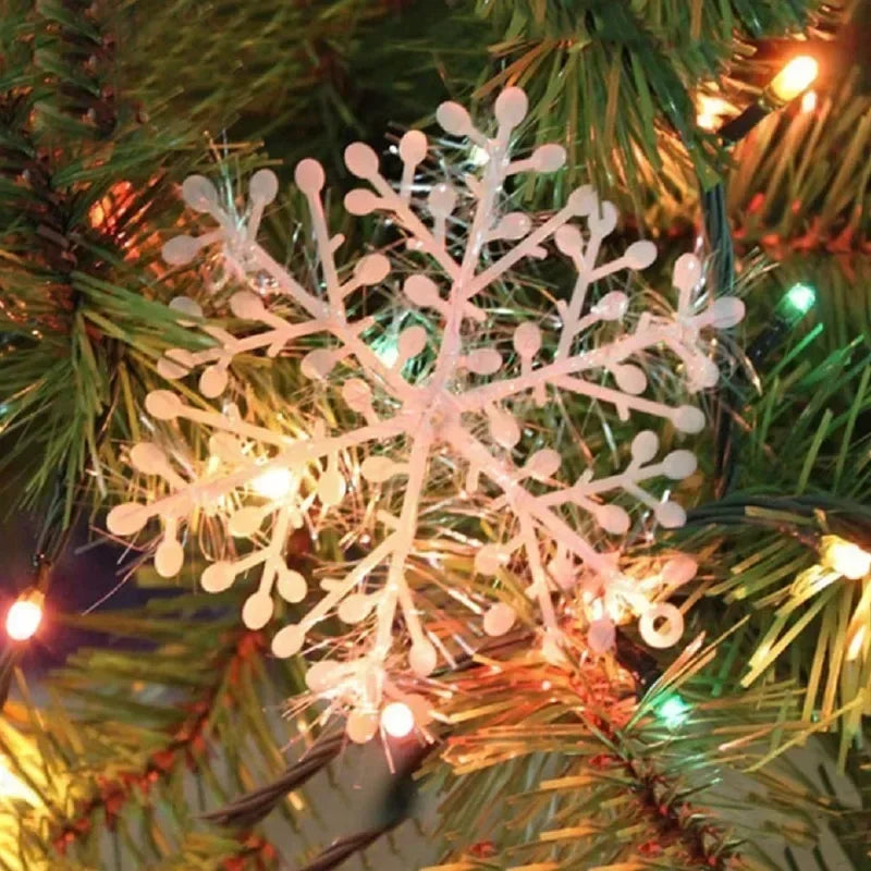 White Christmas Snowflakes Xmas Tree Hanging Pendant Artificial Plastic Glitter Snow Flake Home DIY New Year Wreath Decoration