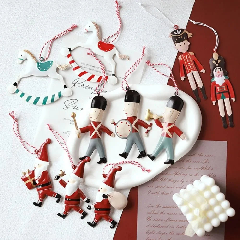 Nordic Christmas Hanging Decoration Cartoon Soldiers Angel DIY Drop Ornaments Double-sides Iron Art Xmas Tree Ornament