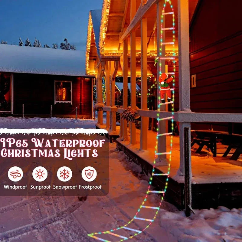 LED Christmas Decorations Fairy lamp Santa Claus Climbing Ladder Light USB Plug 8 Modes for Home Holiday Wall Window Xmas Decor