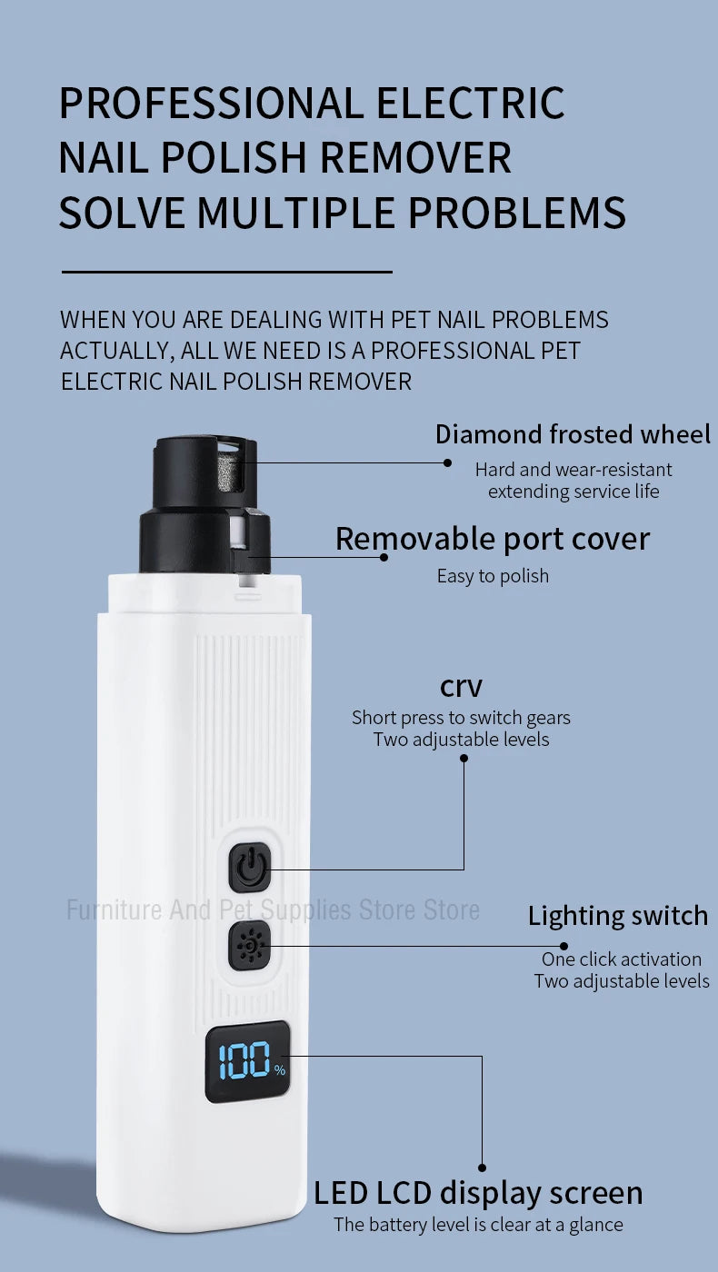 Electric Dog Nail Clippers for Dog Nail Grinders Rechargeable USB Charging LED Light Pet Quiet Cat Paws Nail Grooming Supplies