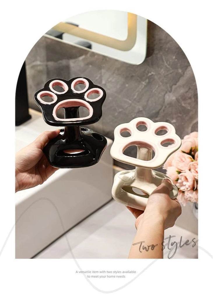 Cat Paw Shape Ceramic Toothbrush Holder Cute No Punching Toothbrush Holder Base Makeup Brush Storage Bathroom Accessories Tool