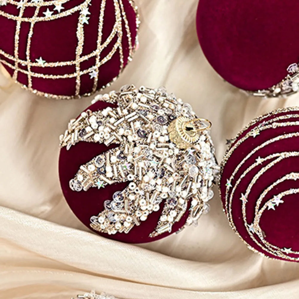 6CM 12PCS Premium Flocking Velvet Diamond Sequin Christmas Ball Window Hanging Home Christmas Decoration