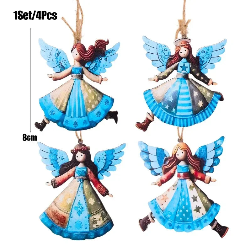 4/40pcs Christmas Tree Hanging Pendant Angels Doll Pendant Wooden Angels Decorations for Christmas Party New Year Wedding Decor
