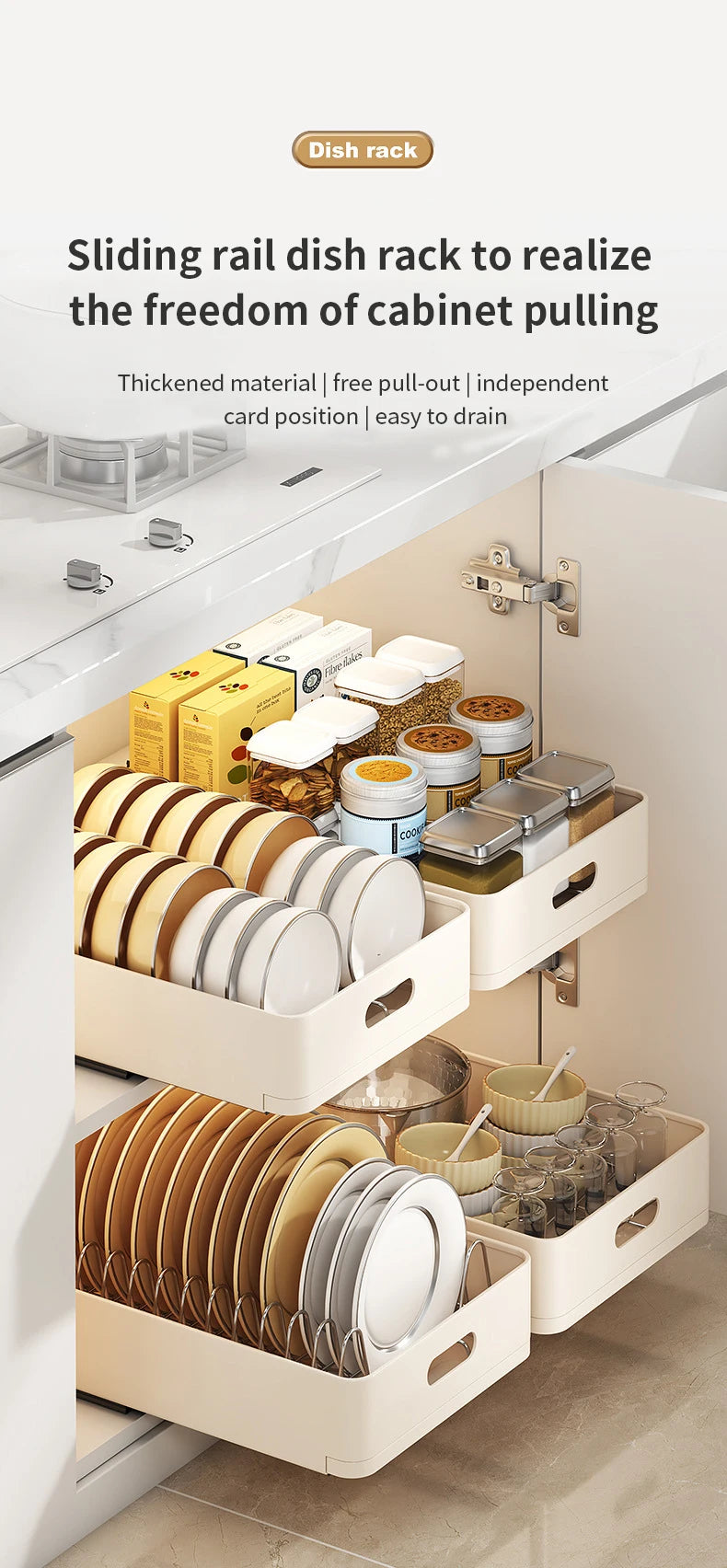 Kitchen Sliding Dish Rack Home Pull-out Drawer Bowl Storage Shelf Dish Drying Storage Box With Sliding Rail Kitchen Storage Rack - You Offer