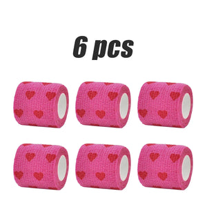 1/6/10Pcs  Red love heart  Printed Self Adhesive Elastic Bandage 4.8m Sports Wrap Tape for Finger Joint Knee