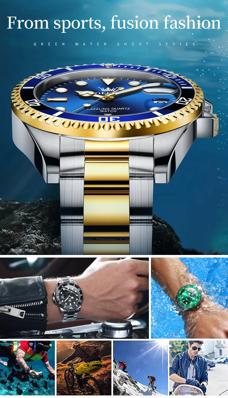 OLEVS Mens Quartz Watches Top Brand Luxury Business Waterproof Luminous Large Dial Men Wristwatches Sports Stainless Steel Watch - You Offer