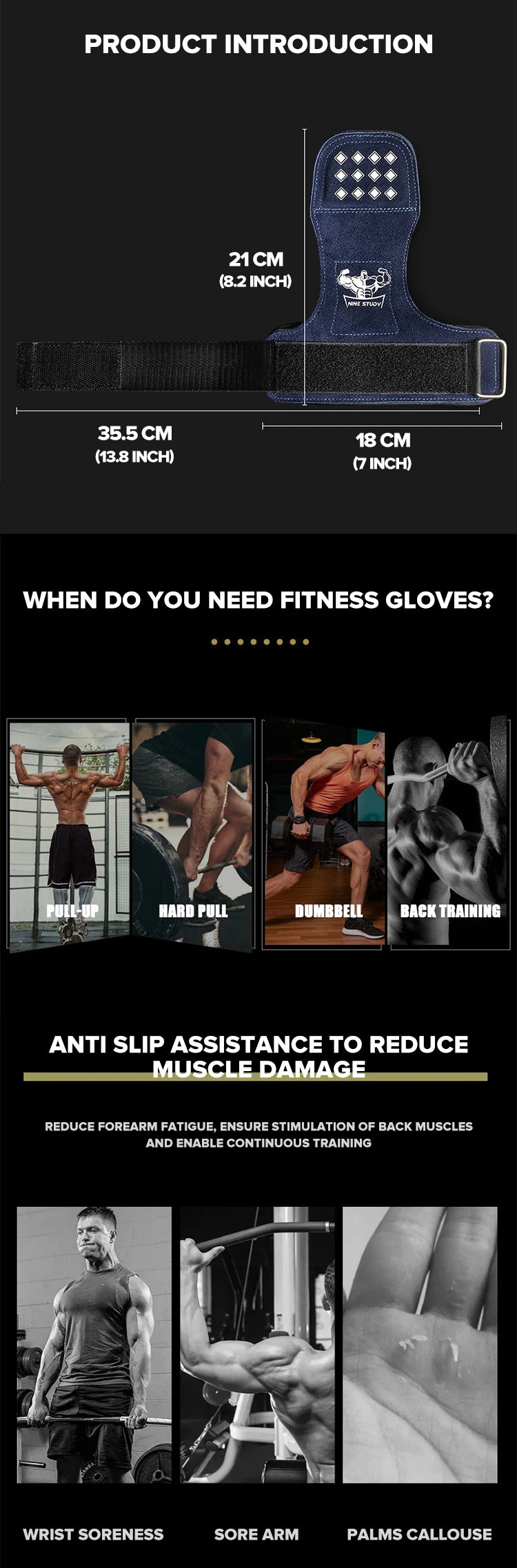 Cowhide Lifting Straps Grips Gym Fitness Sport Gloves Anti-Skid Pads For Deadlift Workout Strength Training