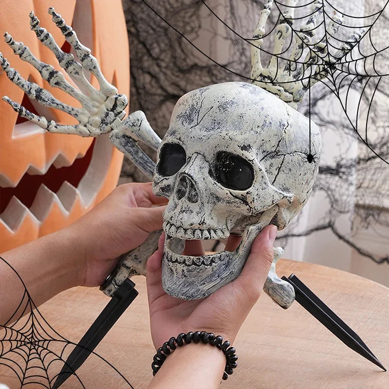 Halloween decor Skeleton Stakes Halloween Realistic Skull Skeleton Head Human Hand Arms for Halloween Party Home Garden Lawn