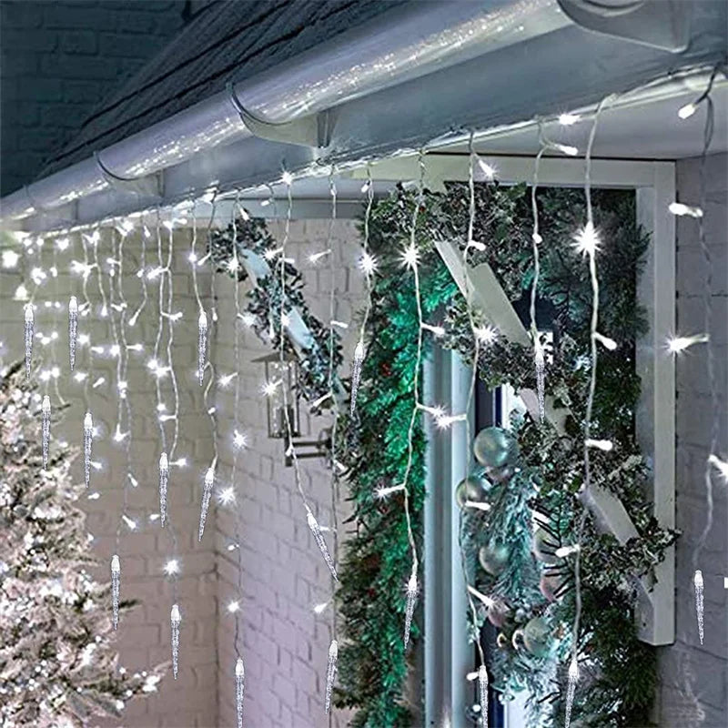 5-36M LED Curtain Icicle String Lights Christmas Garland Waterfall Outdoor Garden Decoration Fairy Light For Street Eaves Patio