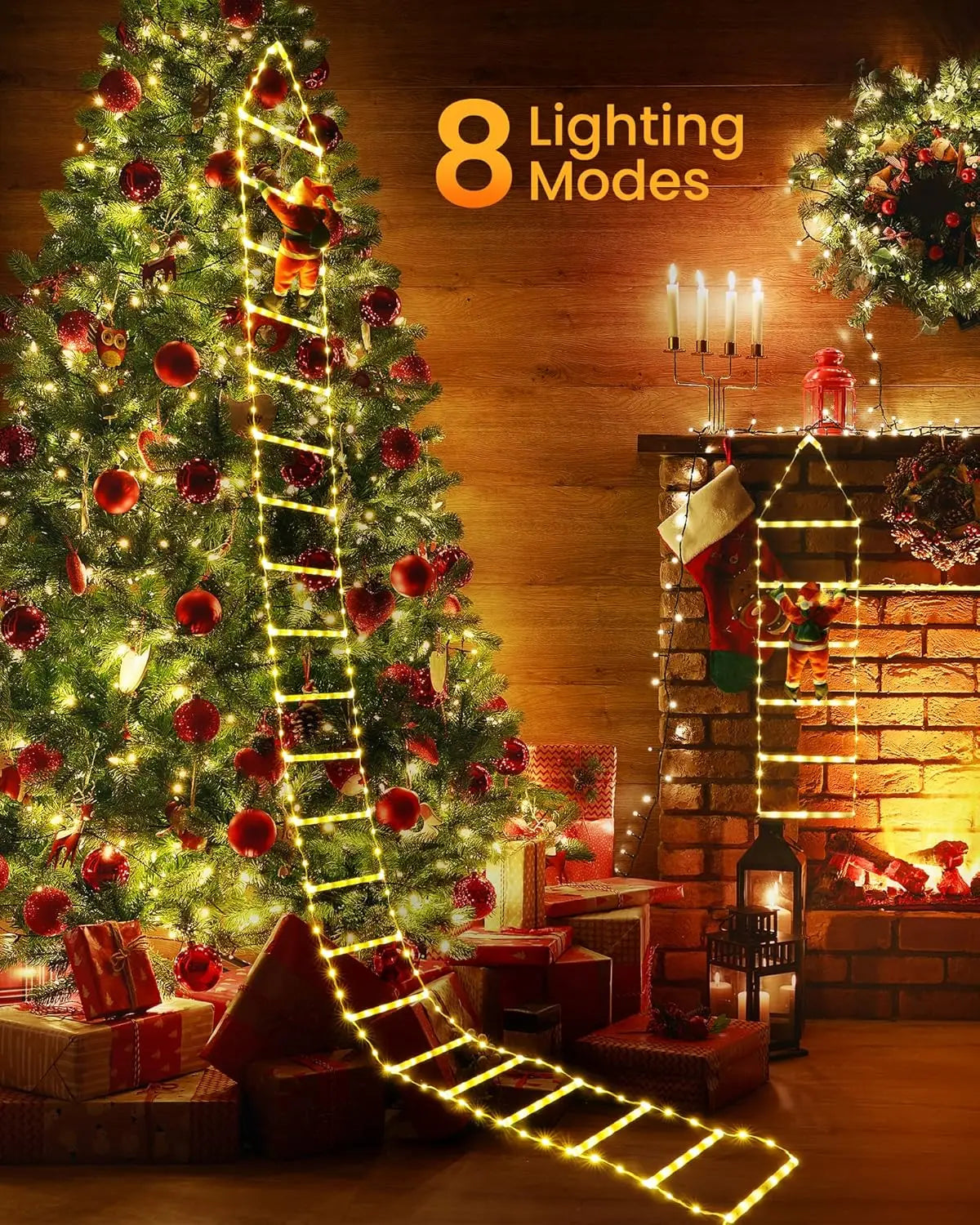 LED Christmas Decorations Fairy lamp Santa Claus Climbing Ladder Light USB Plug 8 Modes for Home Holiday Wall Window Xmas Decor