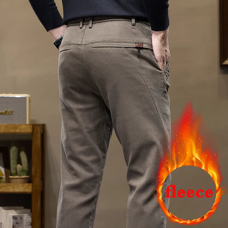 Warm Fleece Pants Winter Man Cowboy Man Thermal Fleece Lined Korean Fashion Slim Thicken Plush Wool Boot Cut Jeans Men