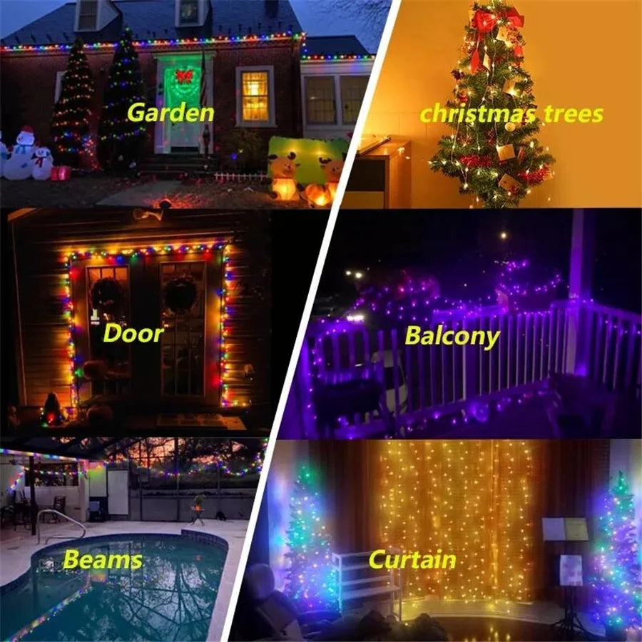 20M 200LEDs Smart App Control Christmas Tree String Light Outdoor USB Remote BT RGB Fairy Lights Garland for Wedding Party Decor