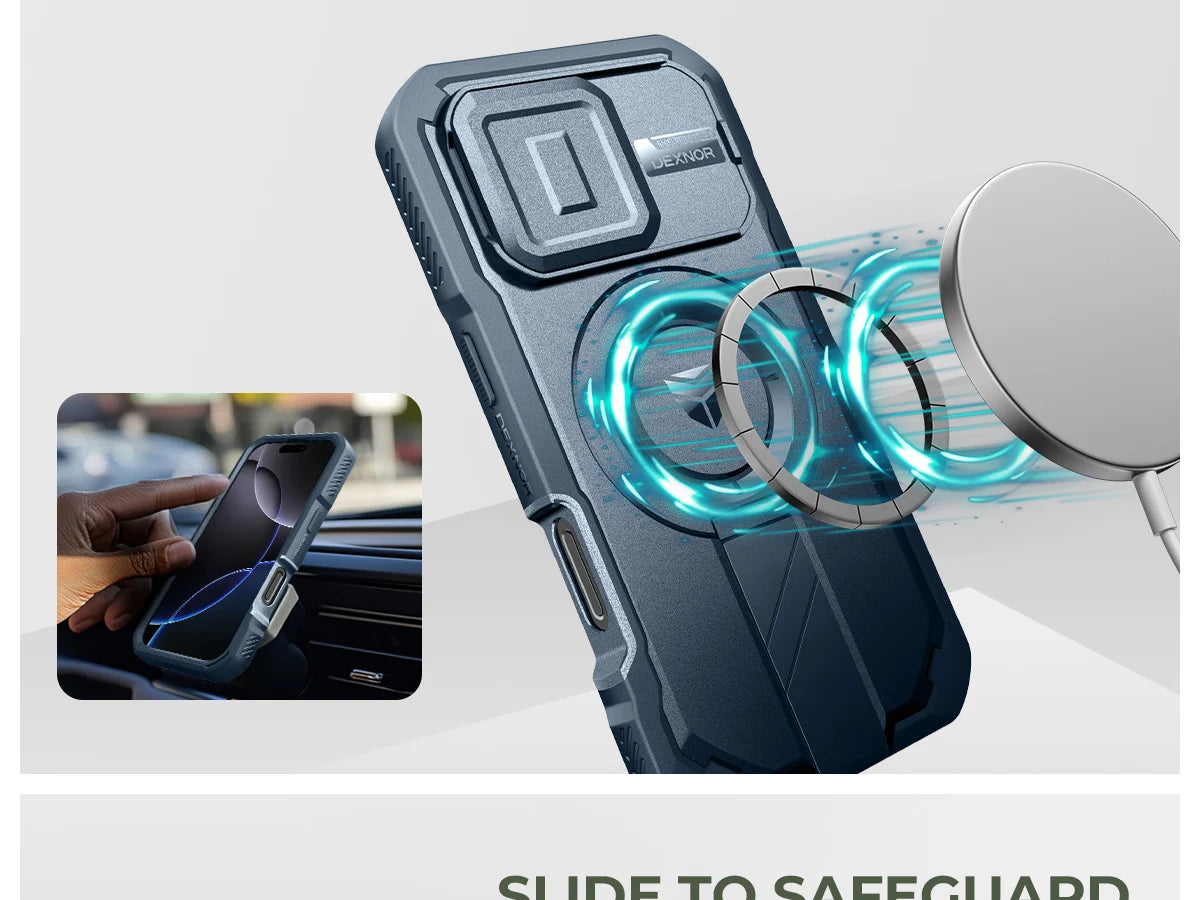 For iPhone 16 Case Kickstand Compatible with MagSafe Shockproof Bumper Cases with Slide Camera Cover  Built-in Screen Protector